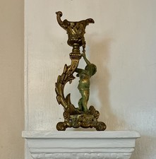 Antique French Gilt Bronze Cherub Putti Candlestick Holder Rococo 19th Century picture