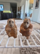Vintage Hand-Carved Wooden Orangutan Figurines picture