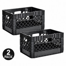 2 pack - Juggernaut Storage 24QT Plastic Heavy-Duty Milk Crate, Black picture