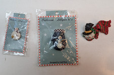 LOT OF 3 Catherine Lillywhite Snowman Family Colorful Pinback Lapel Pin Hat Pin picture