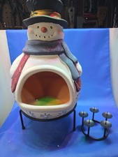 SNOWMAN Shaped Terra Cotta CHIMINEA Hand Painted Table Top 12