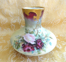 Antique T & V France Vase Red/Pink Roses With Gold Gilt Ca. 1892-1907 picture