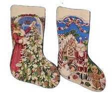 2 Sferra Needlepoint Christmas Stockings Tree Victorian Lady Mom & Nutcracker picture