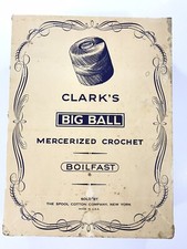 VTG 1950's ADVERTISING NOS Clarks Box Ecru 12 Big Balls Crochet Thread No.30 picture