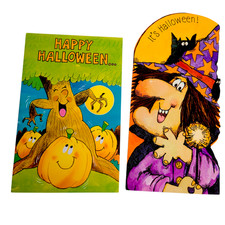 LOT Vintage HALLOWEEN Greeting Card 80s Witch Bat Pumpkin Patch 1980s picture