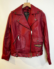 Harley-Davidson 120th Anniversary Red Leather Moto Jacket Wing LogoPatch SIZE XS picture