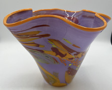 Garcia Art Glass Hand Blown Orange Red Signed Shard Bowl Vase SIGNED BY ARTIST picture