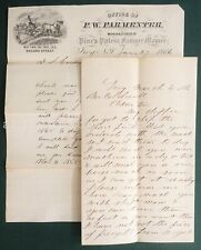 LOT 1866 antique F.W.PARMENTER mfg PINES PATENT FARMER MOWER letterhead handwrit picture