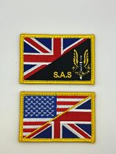 USA UK Flag British SAS American Flag Morale Patch 2PC Hook Backing  3