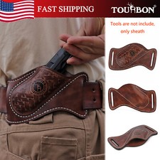 TOURBON Genuine Leather Pockets Knife Sheath Sleeve Multi Tool Belt Holster Gift picture
