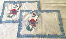 8 Pc Set VTG Placemats Napkins Hand Embroidered In Blue Cutwork Flowers New picture