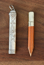 Antique Victorian Chatelaine Pencil Holder Floral Basket Repousse Fob c1900 picture