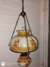 Vintage 1970s  Hurricane Hanging Swag Lamp Milk Glass Floral😊 see description  picture