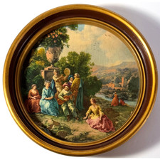 Vintage Pastoral Courtyard Art Print Small Round Decorative Wall Art Cottagecore picture