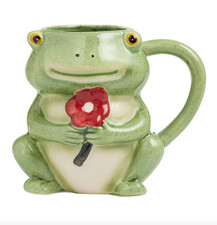 Frog Figural Ceramic Mug 14 oz Hand Painted Flower Coffee Cup Cottagecore picture
