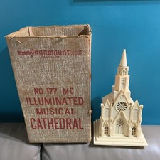VTG 1950's Raylite 177 MC Illuminated Musical Christmas Cathedral W/ Box Works picture