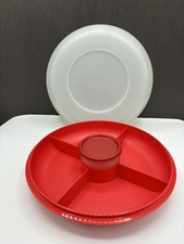 VTG Tupperware Serve It All 5 Compartment Party Tray 1706 W/ Lid 1708 + Dip Cup picture