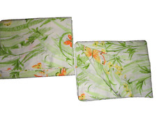 VINTAGE BIBB SPRING MEADOW BUTTERFLIES GREEN FLORAL (2) STANDARD PILLOWCASES picture