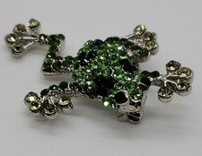 Vintage silver tone green rhinestone FROG brooch pin picture