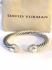 David Yurman Sterling Silver 7mm Cable Classic Diamond Tip Cuff Bracelet picture