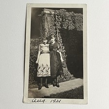 Antique B&W Snapshot Photograph Beautiful Affectionate Flapper Women Outside picture