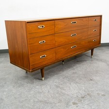 Mid Century Modern Dresser Credenza BP John Metal 9 Drawer Walnut Vintage Mcm NM picture