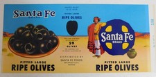 25 Vintage Santa Fe Pitted Ripe Olives Can Labels, Arkansas City, Kansas picture