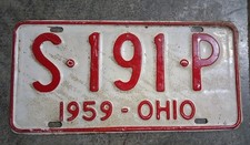 Vintage 1959 Ohio License Plate  - S 191 P picture