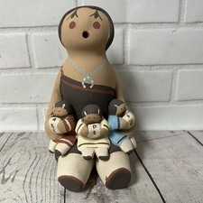 Native American Jemez Pueblo Storyteller Pottery 3 Children ABC Blocks Signed 6” picture