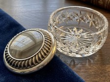 Rare Vtg Waterford Crystal Jewelry Box Etched Logo Silverplate Lid Marked too picture