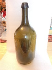 Antique 1800s Hand Blown Olive Green Wine Bottle 13” With Applied Lip picture