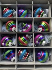 Christopher Radko Shiny Brite Multicolor Stripe Ornaments 12 Christmas Boxed picture