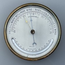 Vintage Selsi English brass-cased aneroid barometer with curved Fahrenheit therm picture
