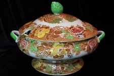 WOOD & SONS ENGLISH SCENERY FOOTED SOUP TUREEN MUTICOLORED LEAVES FLOWERS picture