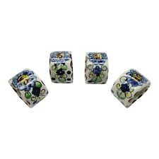 Set of 4 Vintage Tonala Mexican Ceramic Pottery Napkin Rings Southwest Floral picture