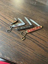Lot of 4 Mini Folding Pocketknives Under 2.75in Multicolor Plastic Keychain picture