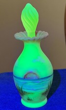 Fenton OOAK burmese/topaz satin perfume bottle hand painted by Kim Barley picture