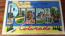 Greetings from Pueblo Colorado Vintage Linen Postcard #95 Curt Teich 1930's-40's picture
