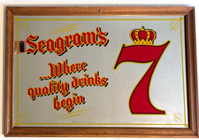 Seagrams 7 Whiskey Wood Framed Mirror Sign Bar Man Cave 21.5