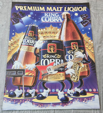 Vintage 1986 King Cobra Premium Malt Liquor Beer Cartoon Band Bar Poster  picture