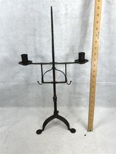 antique candle holder stand double arm hand forged iron 17th c old replica picture