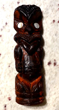 Vintage New Zealand Hand Carved Wooden Tiki Figure with Pāua Shell Eyes picture