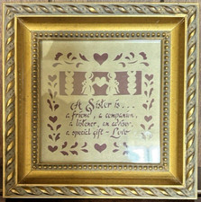 Signed VTG Original Scissor Cuts ART SCHERENSCHNITTE “A Sister is…” WOOD Frame picture