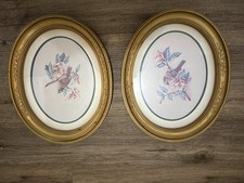 Vintage HOMCO Home Interiors Oval Gold Frame Birds Floral Pictures 11 X 9 picture
