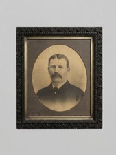 Antique Charcoal Portrait Crayon Enlargement Man With Mustache Ornate Frame picture