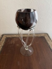 Vintage Hand Blown Art Glass Goblet Smoke Brown Applied Cage Spider Stem 11.5” picture