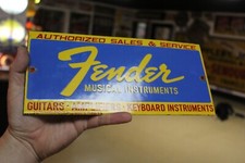 RARE FENDER GUITAR SERVICED DEALER PORCELAIN METAL SIGN AMP MUSIC ROCK ELVIS picture