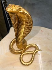 Vintage Gold Finish King Cobra Snake Statue Sculpture Decorative Figurine picture