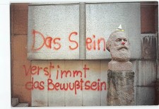 Postcard Satirical Photo of a Karl Marx Bust Adorned with a Clown Nose picture