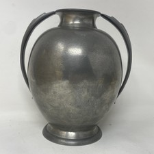 1930s Art Deco Pewter Vase Swedish GAB Tenn Metal Two Handle Sweden Vintage picture